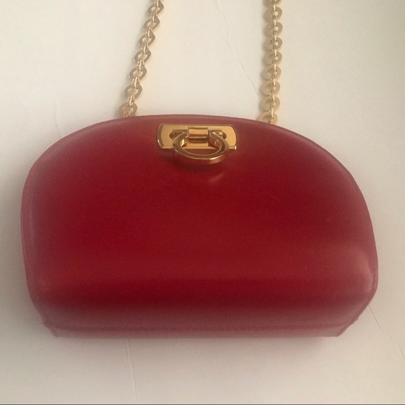 Red Salvatore Ferragamo Small Gancini Bag Gold Tone Original Owner Holiday - Picture 14 of 16
